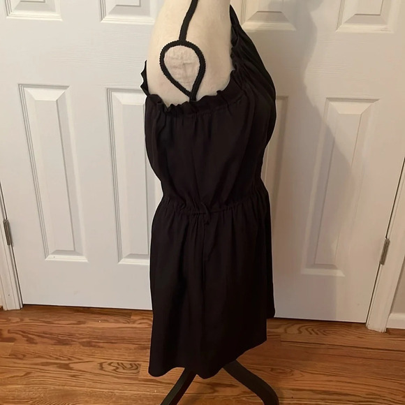Lush Black One Shoulder Ruffled Edge Black Dress Lined Small Elastic Waist EUC - Picture 2 of 11